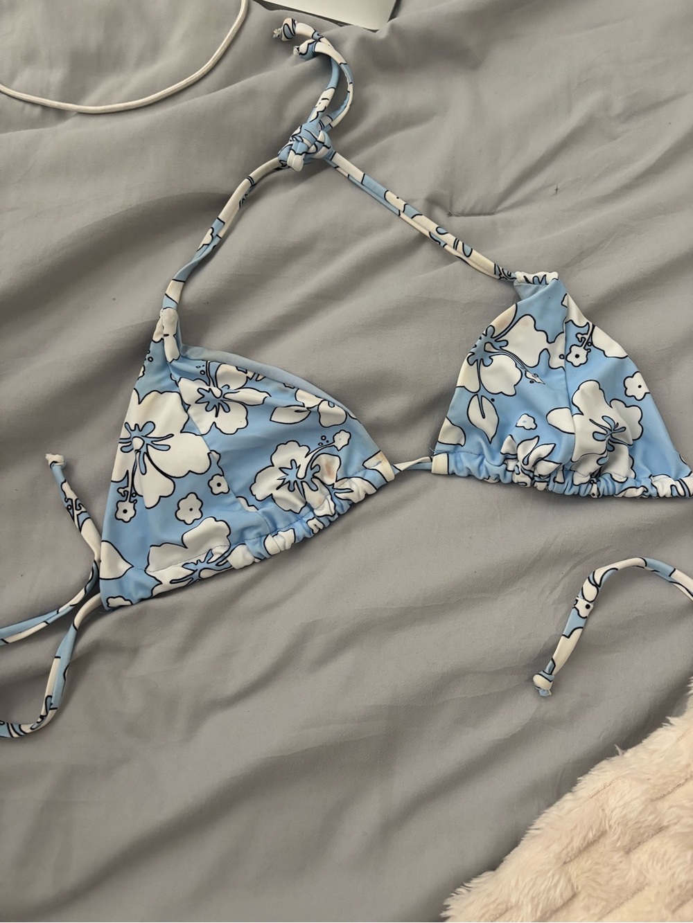 Blue Floral Triangle Bikini Top